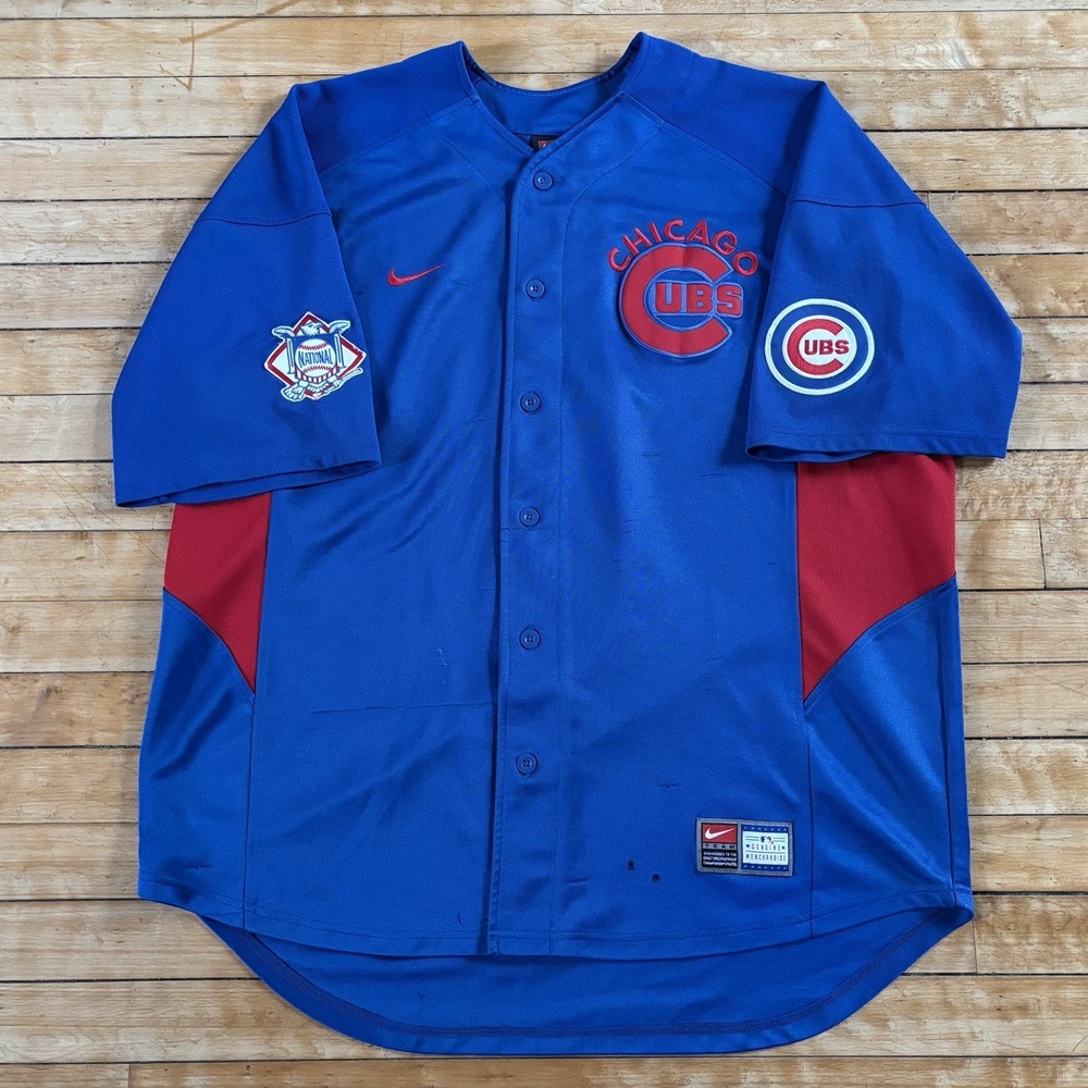 VTG Nike Chicago Cubs Stitched Baseball Jersey y2k Mens XL Blue MLB Patches
